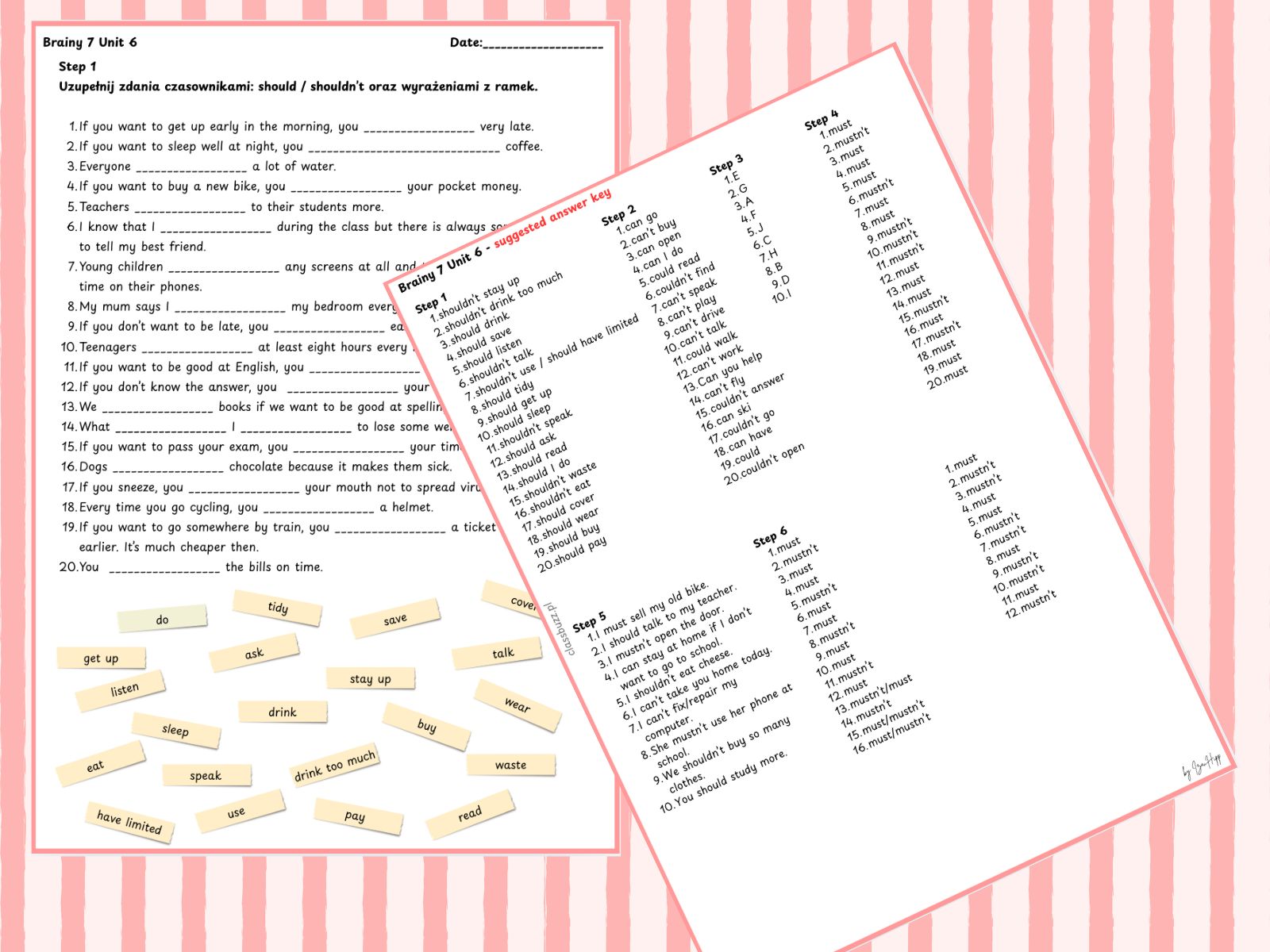 karty pracy angielski klasa 7 czasowniki modalne brainy 7 unit 6 pdf do druku