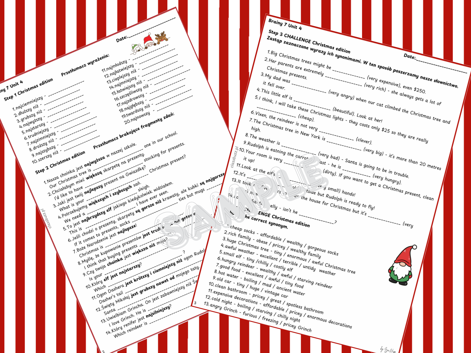 christmas grammar activities adjectives, stopniowanie przymiotników