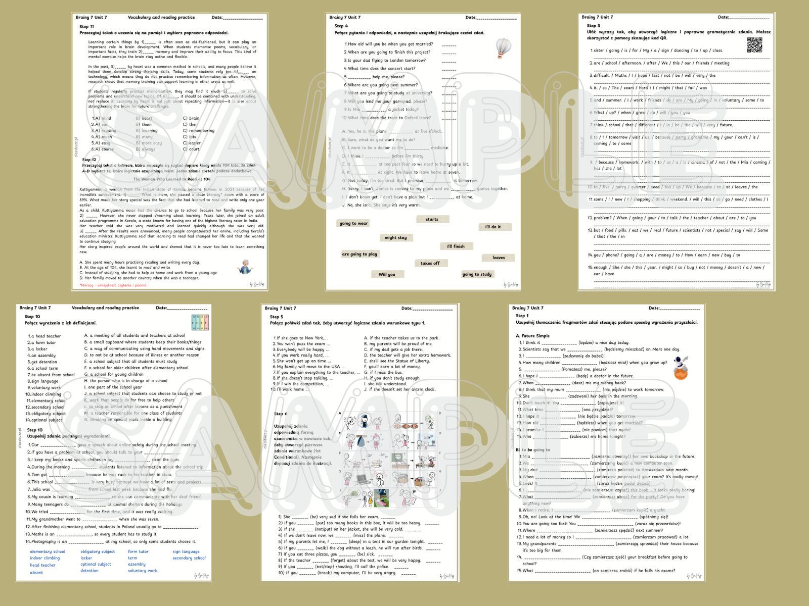 Ćwiczenia PDF do Brainy 7 Unit 7 – wyrażanie przyszłości i First Conditional. Materiał dla klas 7 i 8 zawiera zadania gramatyczne, słownictwo, czytanie ze zrozumieniem oraz ćwiczenia egzaminacyjne. Gotowe karty pracy do wykorzystania na lekcji języka angielskiego.