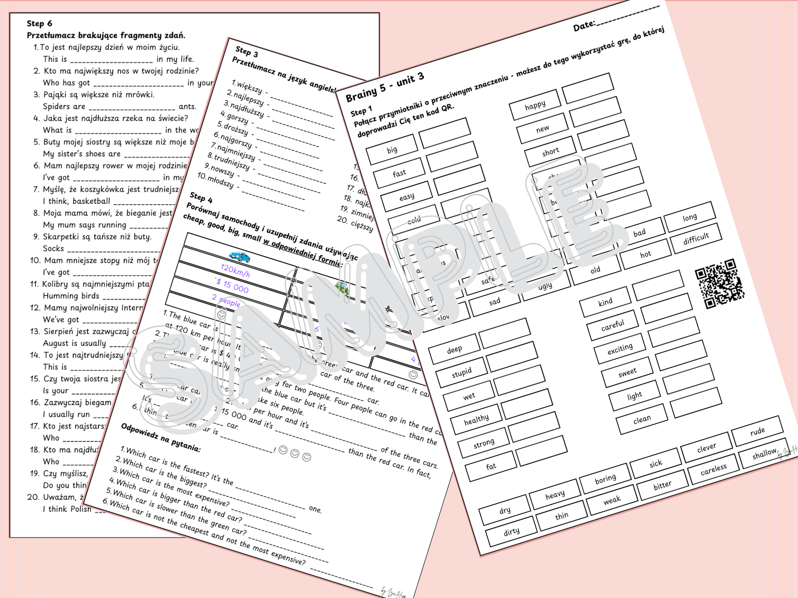 dodatkowe zadania do brainy 5, przymiotniki, stopniowanie, regularne i nieregularne