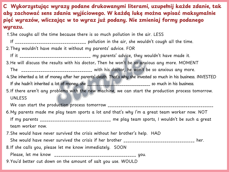 zdania warunkowe, conditionals, matura, liceum